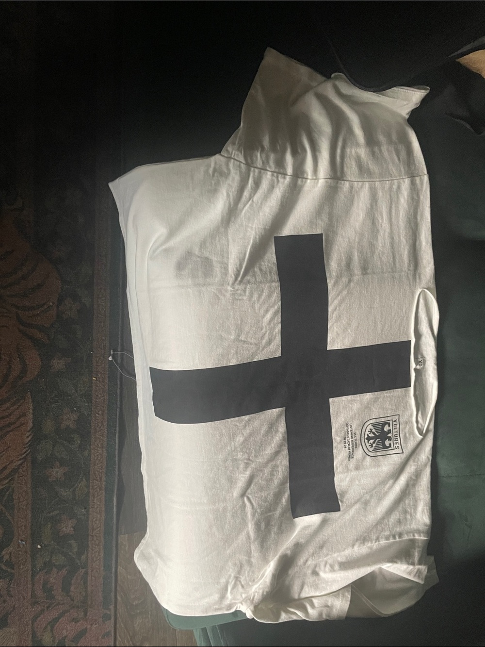 Yeezy White Short Sleeve Tee with Bold Black Cross